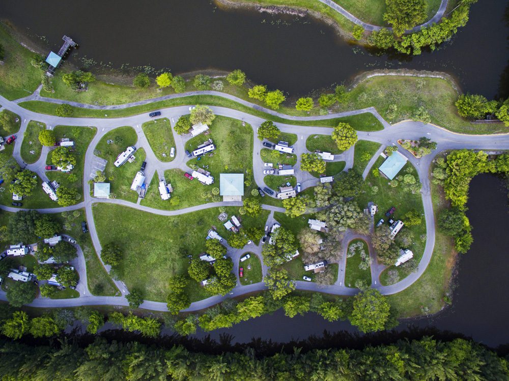 Aerial view of rv resort